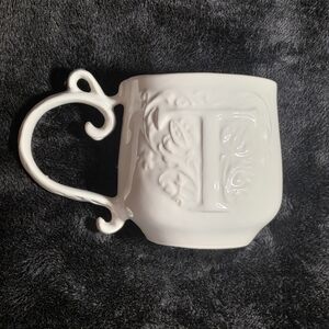 Pottery Barn White Monogrammed A-Z Mug with Ornate Handle